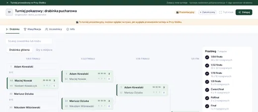 Podgląd drabinki turniejowej w aplikacji Przy Stoliku