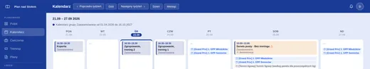 Widok kalendarza treningów w PNS
